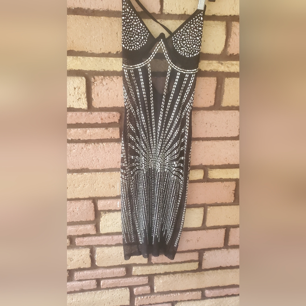 Pull Over Black See-through Dress Bedazzled Size Small